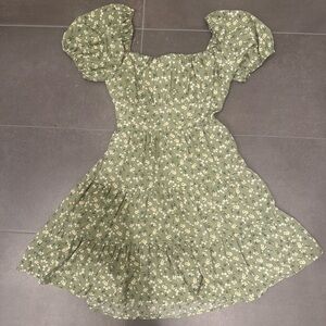 Altar’d State Sage Floral Puff Sleeve Mini Dress Size Small Tie Back